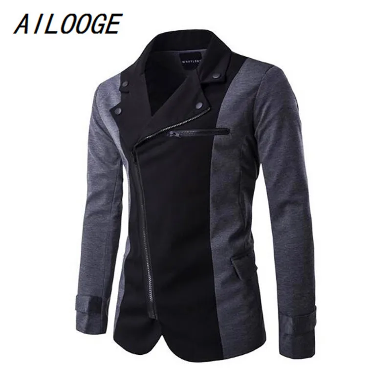 AILOOGE новое поступление весенне-осенний мужской модный Блейзер на молнии костюм куртка для мужчин, Мужской приталенный Дизайнерский Костюм с воротником - Цвет: Grey