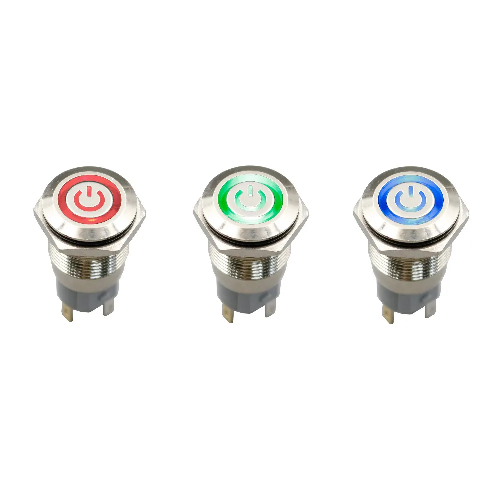 

5Pcs 16mm 12V 5Pin LED Power Symbol Waterproof Metal Maintained Push Button Switch With Wire Socket Connector