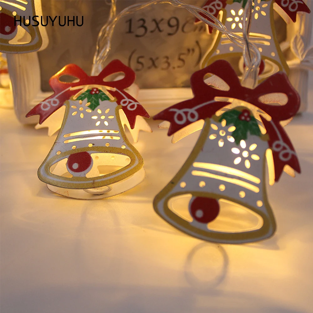 

HUSUYUHU String Light for Home Garden Party Christmas Tree Decoration Elk Candle Bell Snowman Shape Warm White Light New Year
