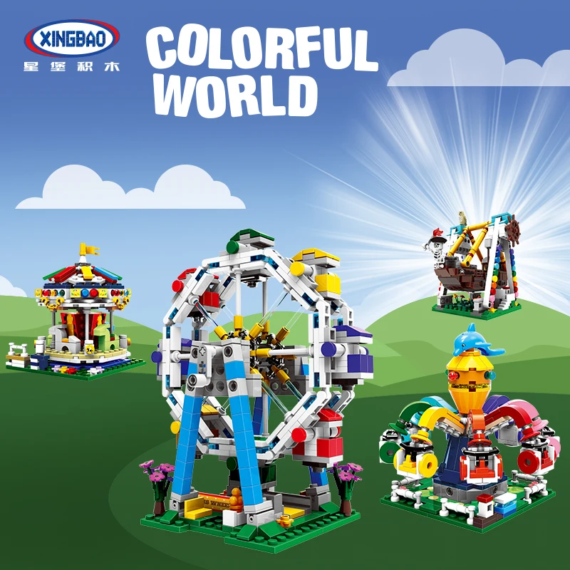 

XINGBAO The Genuine Amusement park equipment Series The ferris wheel,carousel,octopus,corsair Educational Action Figure Kid Toys