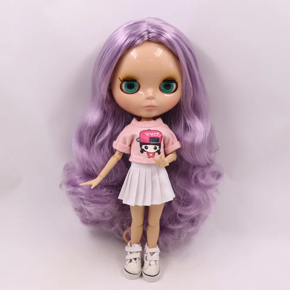 Neo Blythe Doll with Purple Hair, Tan Skin, Shiny Cute Face & Custom Jointed Body 3