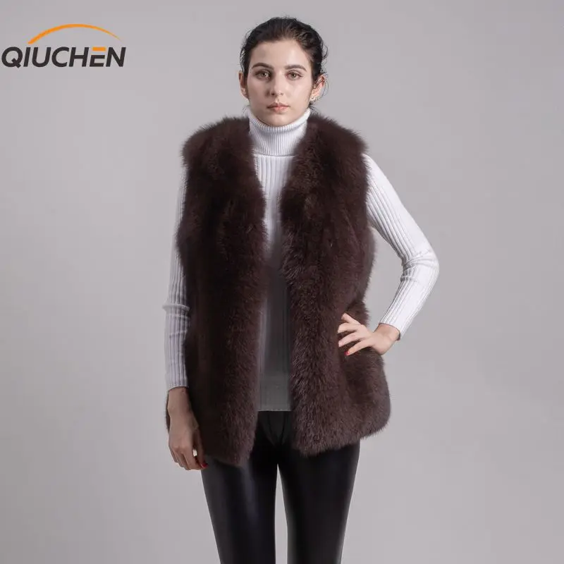 

QIUCHEN PJ8004 2019 New Hot Sale Women Real Fox Fur Vest Full Pelt Gilet Fashion Waistcoat Girls Coat Solid Sleeveless
