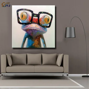 

Frog Cartoon Picture Canvas Wall Art Hand painted Modern Abstract Oil Painting for Living Room Home Decoration No Framed CT006