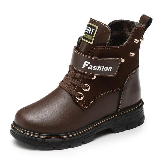 Новая зимняя детская обувь детские зимние ботинки для мальчика зимние Ботинки для мальчика теплая обувь Нескользящая водонепроницаемая обувь 853 - Цвет: boots brown