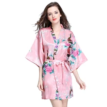 Летний короткий стиль женский шелк с цветочным принтом халаты свадебная одежда для невесты Плюс Размер Женская ночная рубашка 14 цветов 011002