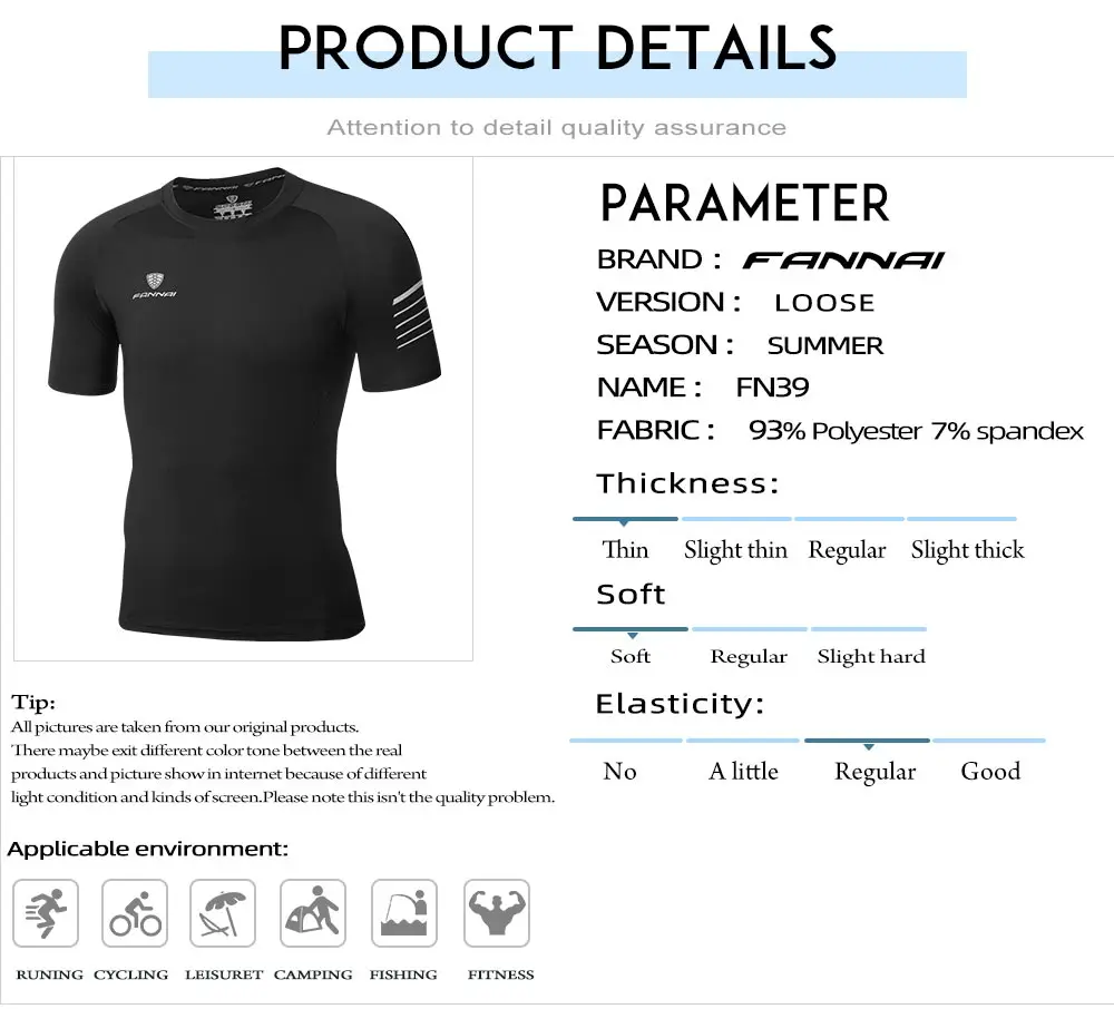FANNAI, Мужская футболка для бега, фитнеса, тренажерного зала, повседневная, сухая, компрессионная, Спортивная, мужская рубашка, Кроссфит, Спортивная Мужская рубашка, черная рубашка