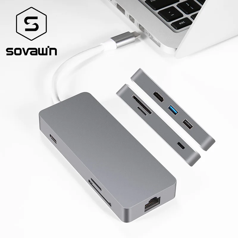 Адаптер USB 3 0 типа C для Macbook устройство чтения TF SD карт видео 2K HDMI RJ45 Ethernet сетевая