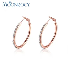 MOONROCY Мода розовое золото Цвет австрийского Хрусталя Серьги Белый Кристалл Круглые серьги для Для женщин подарок
