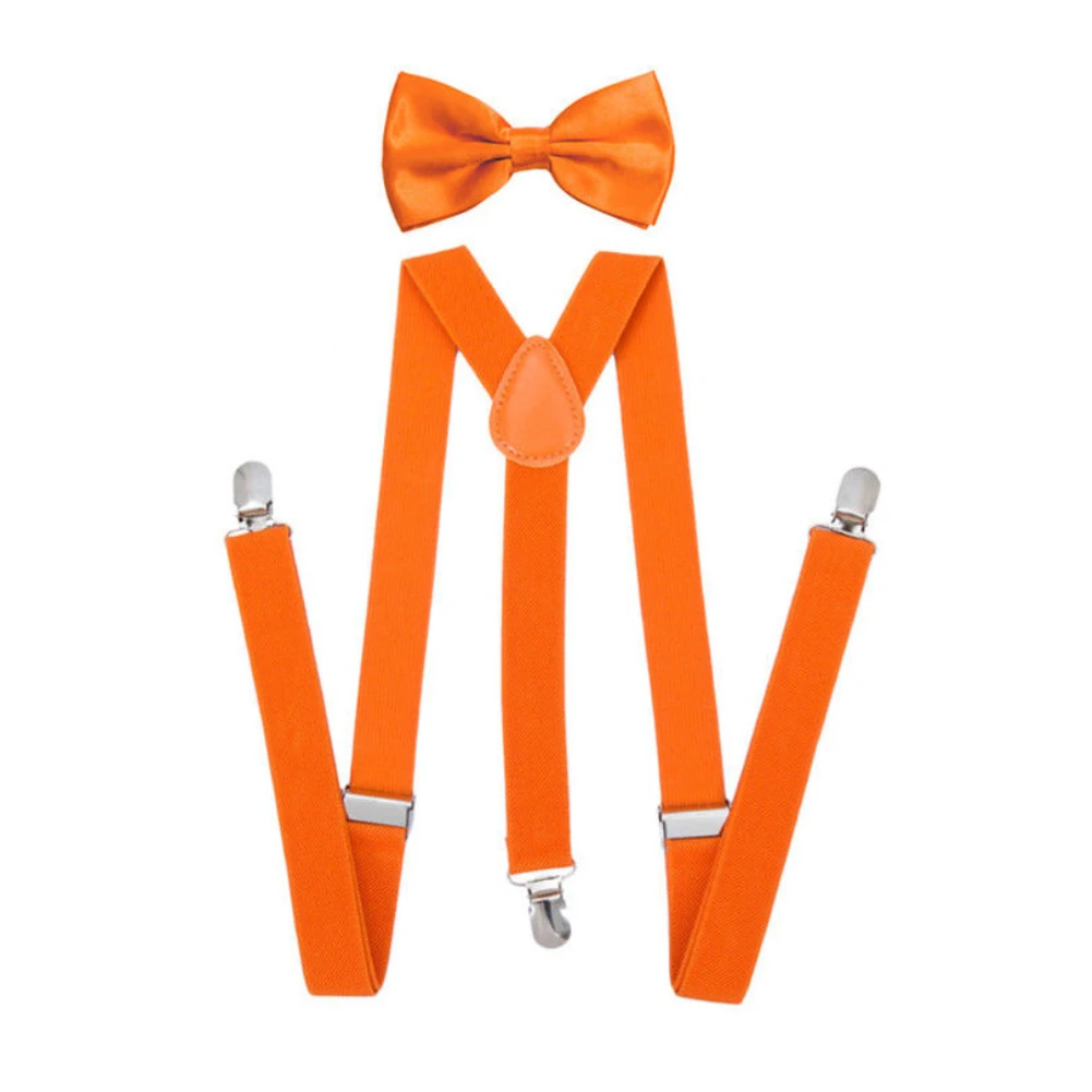 Модный Одноцветный комплект унисекс с эластичными y-образными регулируемыми подтяжками и галстуком-бабочкой - Цвет: Оранжевый