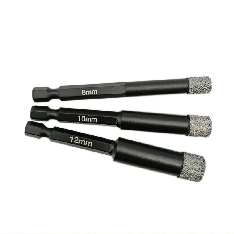 3Pk(8Mm+10Mm+12Mm) Vacuum Brazed Diamond Drilling Bits For Stone Porcelain/Tile Masonry Dry Drilling Quick-Fit Shank