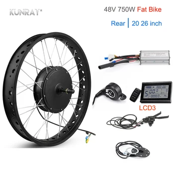

48V 750W Electric Bike Rear Motor Wheel 20 26 inch 4.0 Rim Fat Bike Rear Snow Wheel LED LCD Brushless Controller Conversion Kit