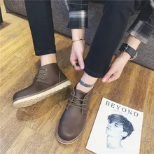 Модные однотонные мужские ботинки для отдыха, ботильоны с круглым носком, низкие мотоботы в стиле панк, Прошитые демисезонные уличные ботинки на шнуровке