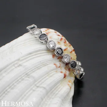 

Hermosa Jewelry Round Black Onyx Silver Color Bracelets 7" 18cm
