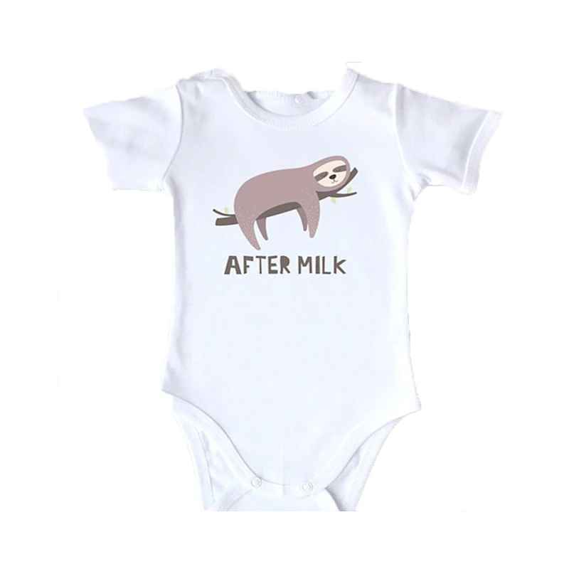 

YSCULBUTOL After Milk Funny Baby Bodysuit Cute Short Sleeve Baby Gift Clothes 0-12M