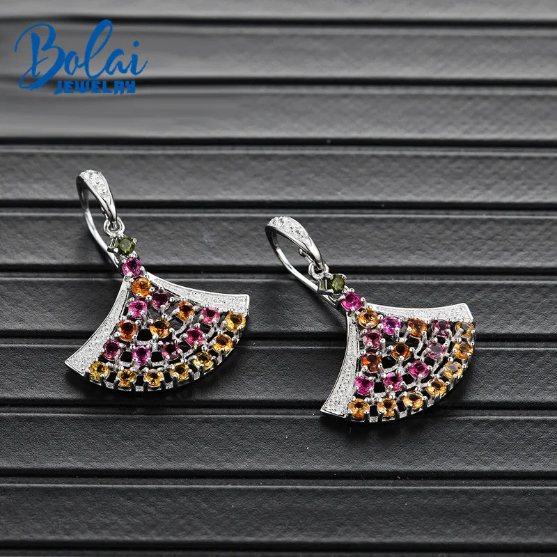 

Bolai natural tourmaline dangle hook earrings skirts 925 sterling silver multi color gemstone fine jewelry 2019 women's earring