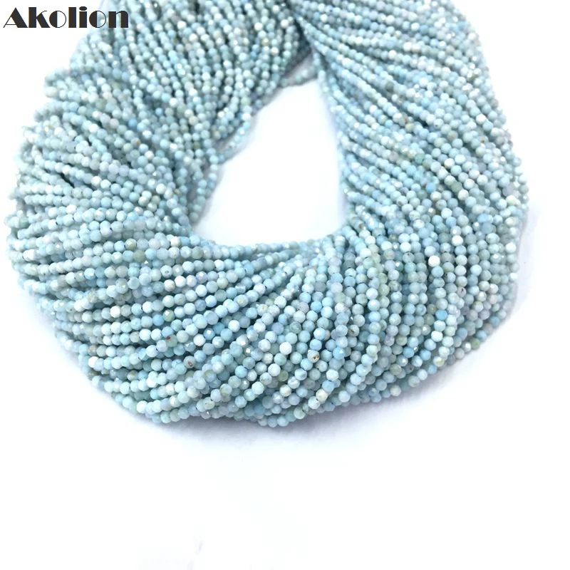 

Akolion Natural Larimar Micro Faceted Beads Small Tiny Aqua Blue Loose Spacer Stone For Handmade Jewelry Making
