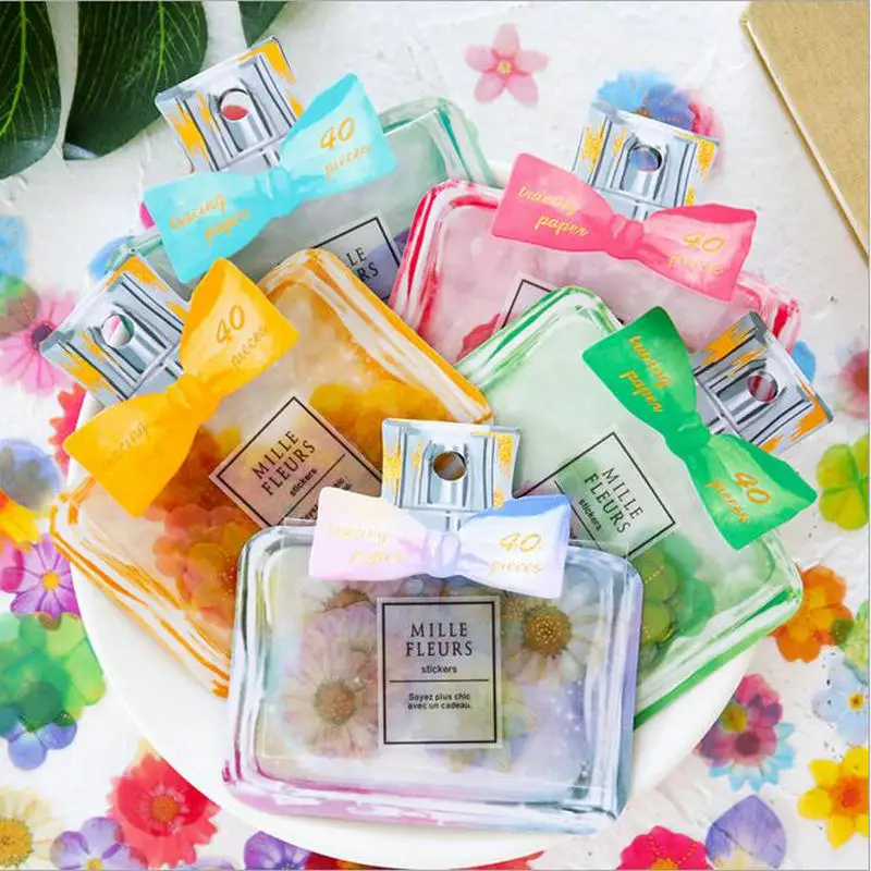 

2pcs/lot Japanese Bow-knot Perfume Bottle Sticker Notebook Decorations School Student Office Stationery Girls Birthday Gift