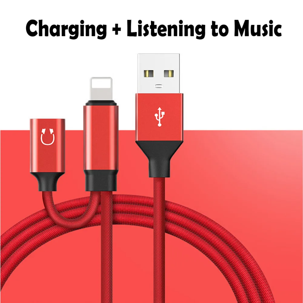 2 IN1 ل البرق سماعة جاك الصوت الفاصل مع USB فون شاحن كابل دعم الموسيقى + شحن ل فون X /8/7/6/باد