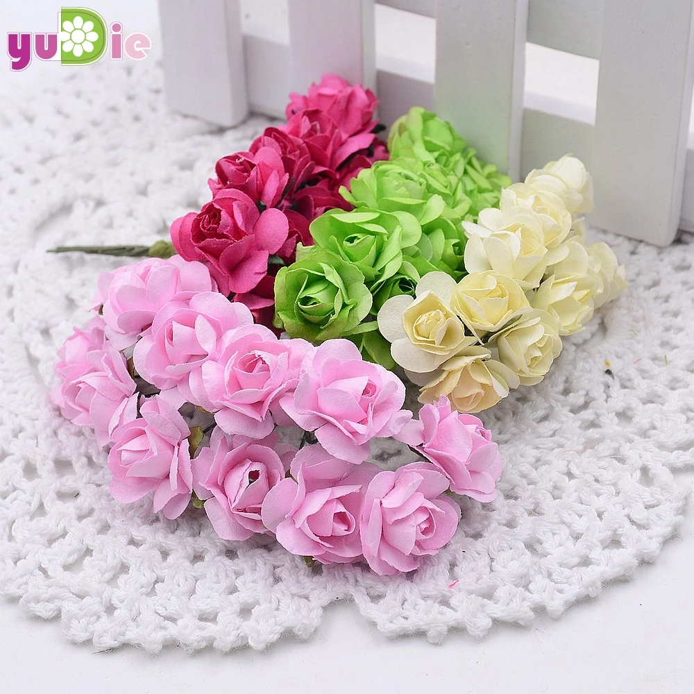 03 23 De Réduction12 Pcslot 15 Cm Mini Papier Rose Fleurs Bouquet Mariage Décoration Papier Fleur Pour Bricolage Scrapbooking Fleurs Papier Pas