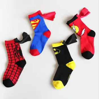 

3-6T Boy Girls Superman sports Socks Kids cartoon mantle Socks 4 Pairs/lot Baby boys children Mid tube Socking