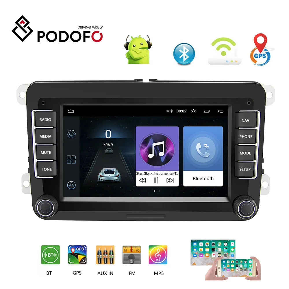 Podofo 2 din автомобильное радио 7 &quotVW Car MP5 мультимедийный плеер Android GPS навигация