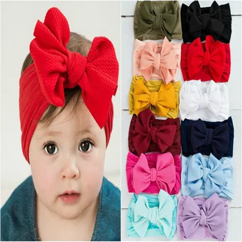 

DHL 1000pcs Baby Girl Boy Headwear Solid Strech Nylon Bowknot Soft Turban Knot Hairband Baby Shower/Party/Festival Headwear