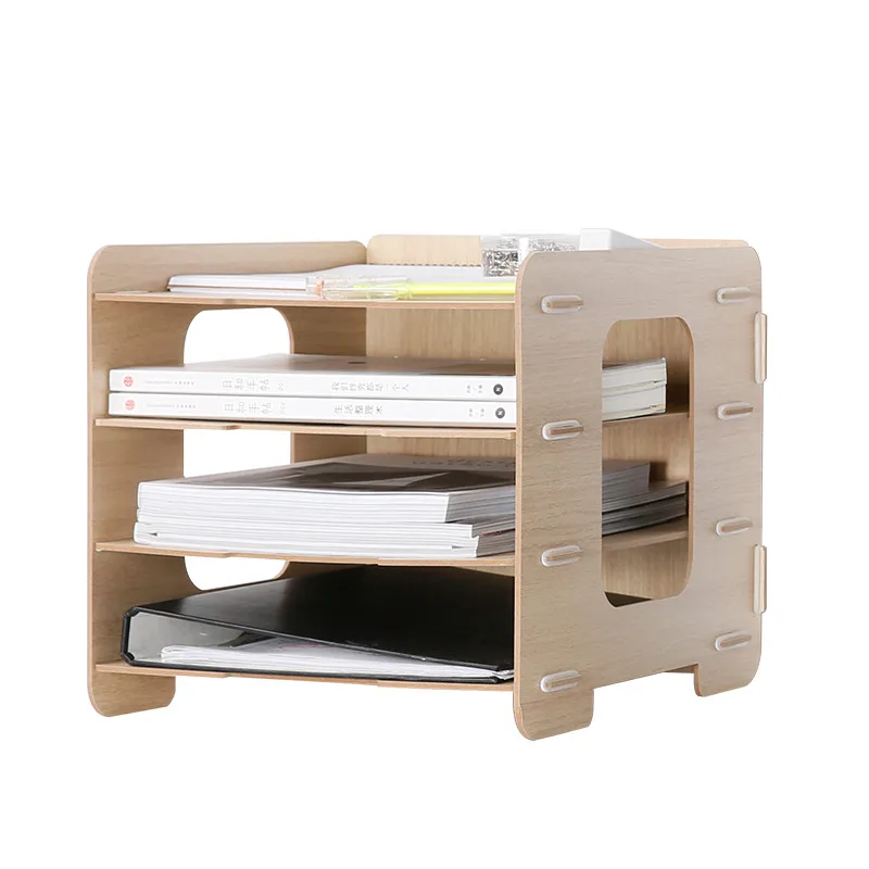 

Wooden Office Organizer A4 Paper File Holder 5 Color 4 Layers Multi-Use Sundries Storage Box Eco Wood Desk Storage Holder