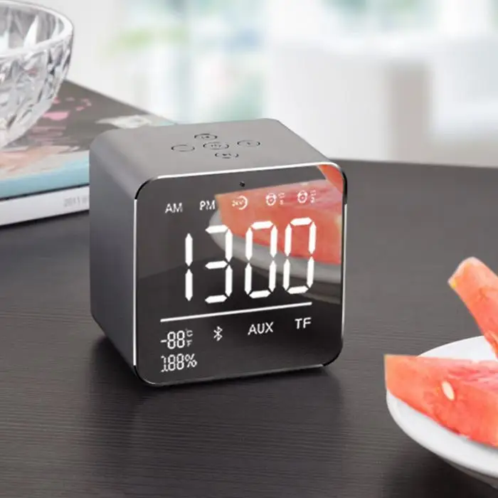 Hot Sale Wireless Bluetooth Speakers LED Alarm Clock LCD Digital Display Portable Mini Square Bass Speaker