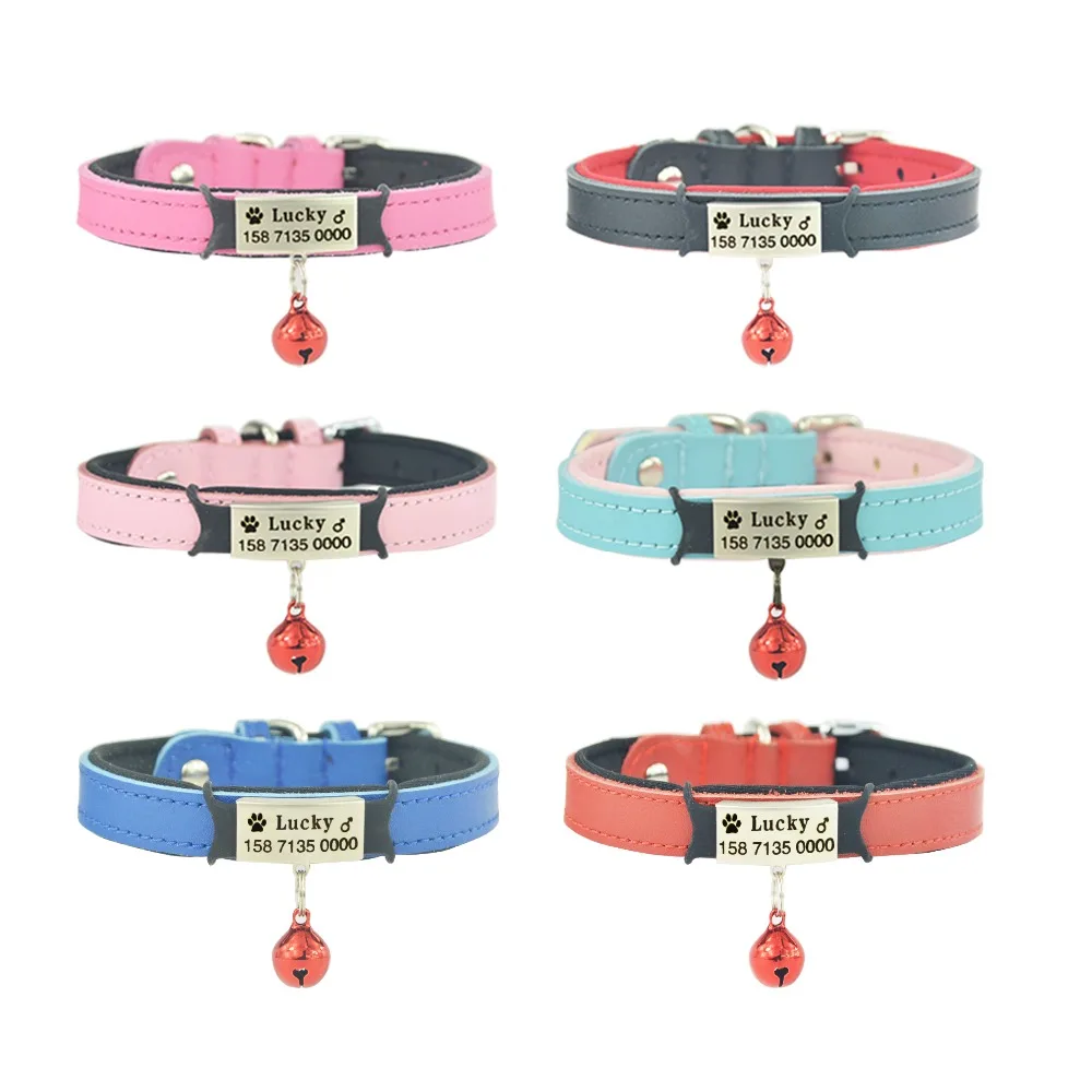 

High Quality 5 Colors Small Medium Dog Personalized Collar Real Leather Dog ID Tag Collar Free Engraving with Gift