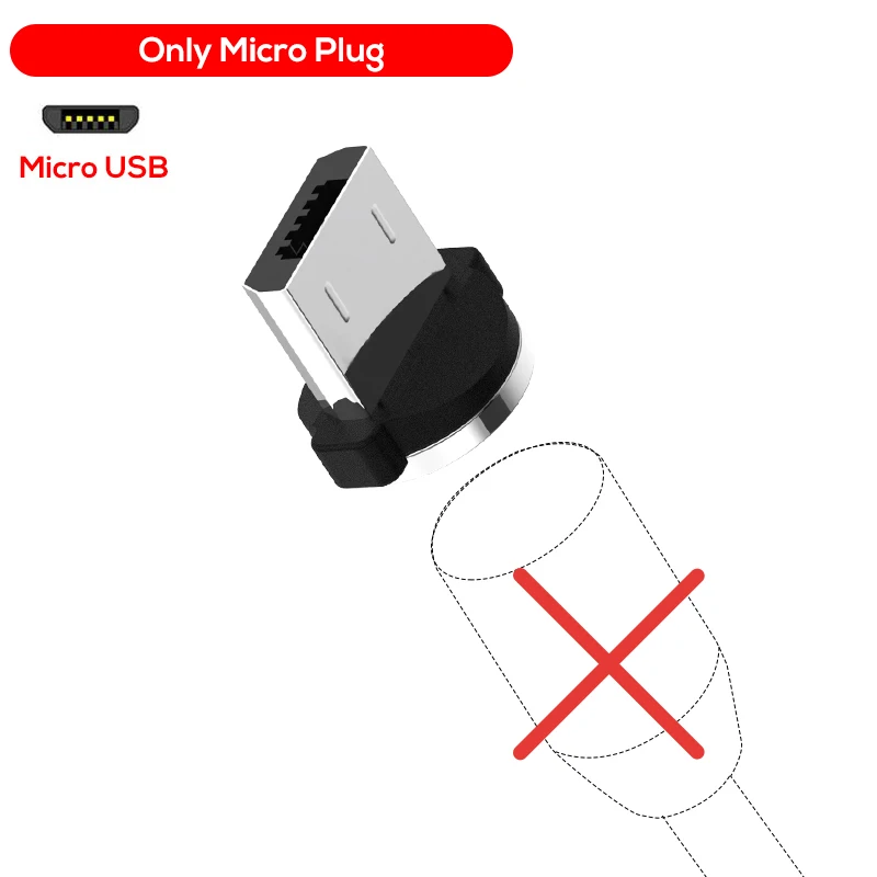TOPK R-Line3 Магнитный кабель Micro USB, нейлоновый плетеный кабель для мобильного телефона, светодиодный кабель для зарядки Micro USB - Цвет: Only Tip No Cable
