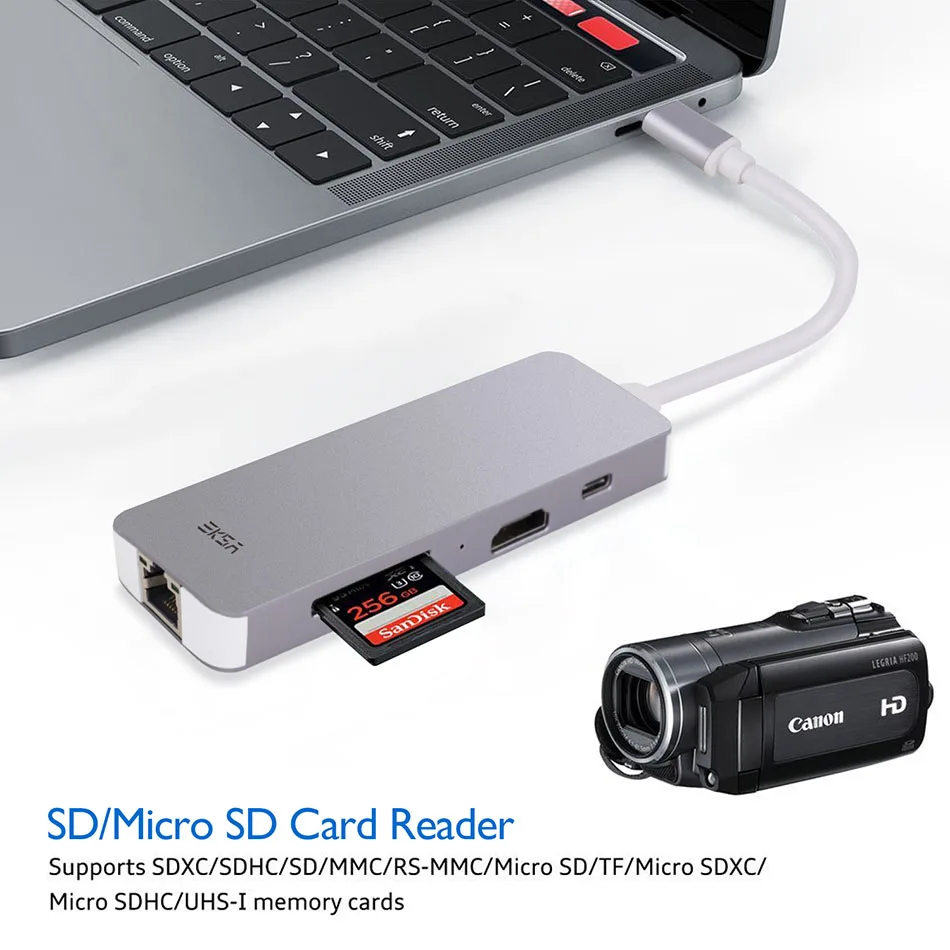 EKSA 8 в 1 USB C концентратор type C 3,0 концентратор 3 USB 3,0/4 K HDMI/RJ45 Ethernet/Micro SD TF кардридер/PD адаптер для MacBook huawei