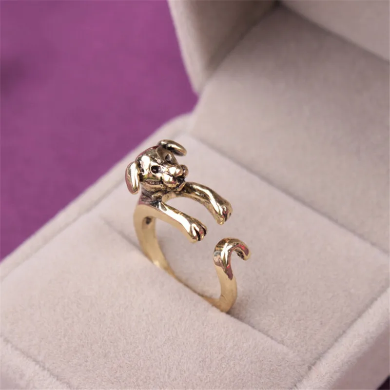 

RONGQING 1pcs New Fashion 3 color Dog ring open size Ring Cute Animal Ring factory Price Women Jewelry