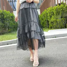 Новая модная дизайнерская клетчатая сетчатая юбка, асимметричная длинная повседневная юбка