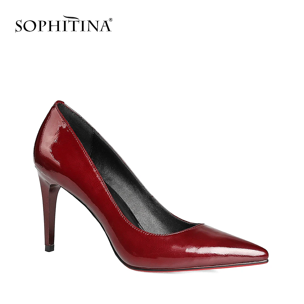 Achat SOPHITINA Élégant Pompes Bordeaux En Cuir Verni Talons Minces Bout Pointu Nouvelle Fille De Mariage Pompes À Talons Hauts en peau de Mouton Chaussures Femmes W2