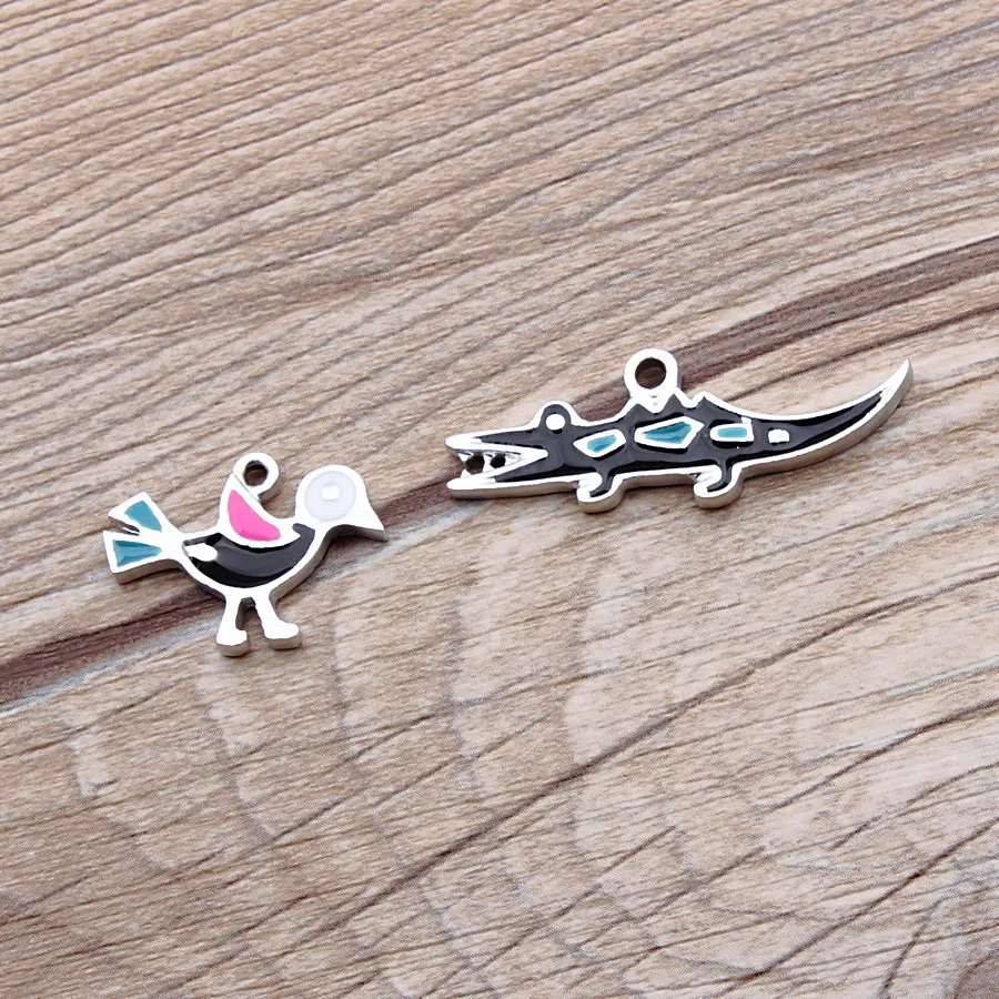 Brand New 10PCs Animal Bird Crocodile Pendant Charms Silver Color Plated Oil Drop Enamel Metal Bracelet Necklace Earring DIY | Украшения и