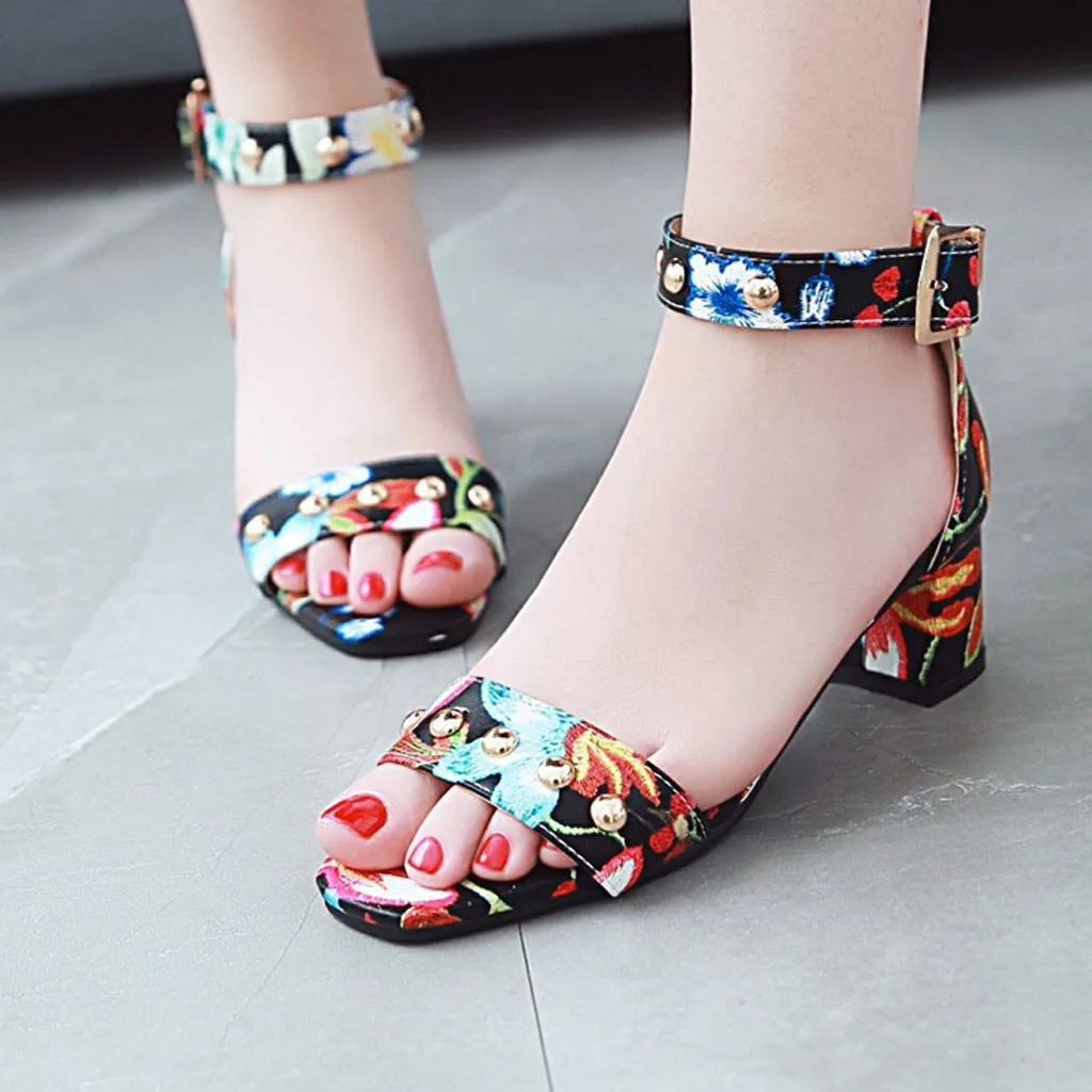 

Women's sandals summer fashion printed sandals casual fish mouth square open toe shoes with large size non-slip shoes C3