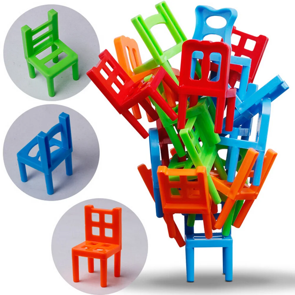 18Pcs Family Board Game Children Educational Toy Balance Stacking Chairs Chair Stool Game Monkeydeal 15*20.5*3.5CM