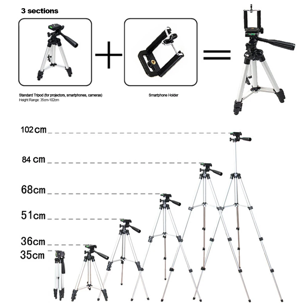 Портативный легкий дорожный штатив STB-3110 35-102 см, алюминиевый сплав, 3 секции, подставка с держателем для телефона, 1/4 дюйма, резьбовое отверстие для проектора