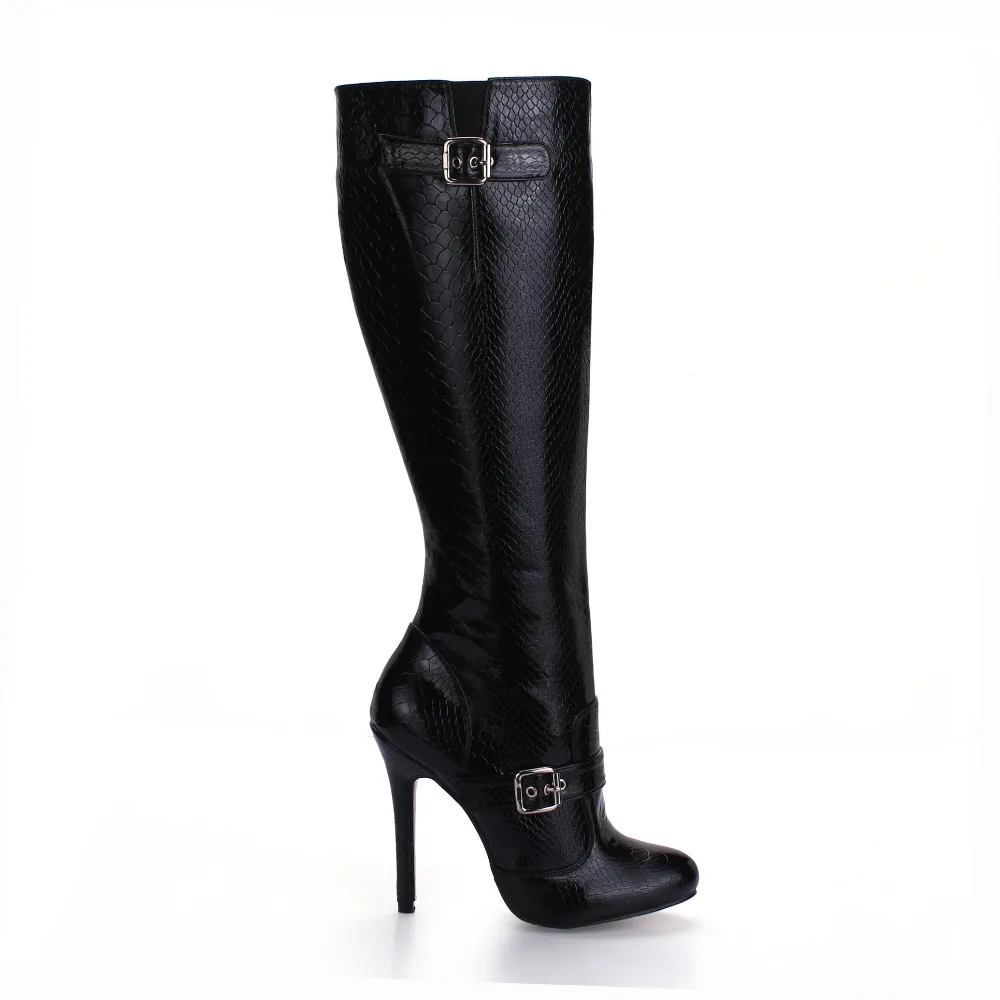 

hot sale 2018 autumn new arrival serpentine thin high heeled knee high boots fashion belt buckle zipper long boots ladies shoes