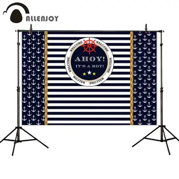 

Allenjoy baby shower backdrops photocall Anchor stripes newborn party photography photo background photobooth photophone fabric