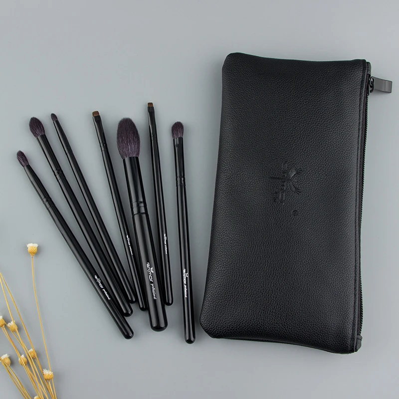 

2019 Anmor 7PCS High Quality Goat Hair Makeup Brushes Set Highlight Blush Eyeshadow Blending Brush For Make Up With Bag Artists