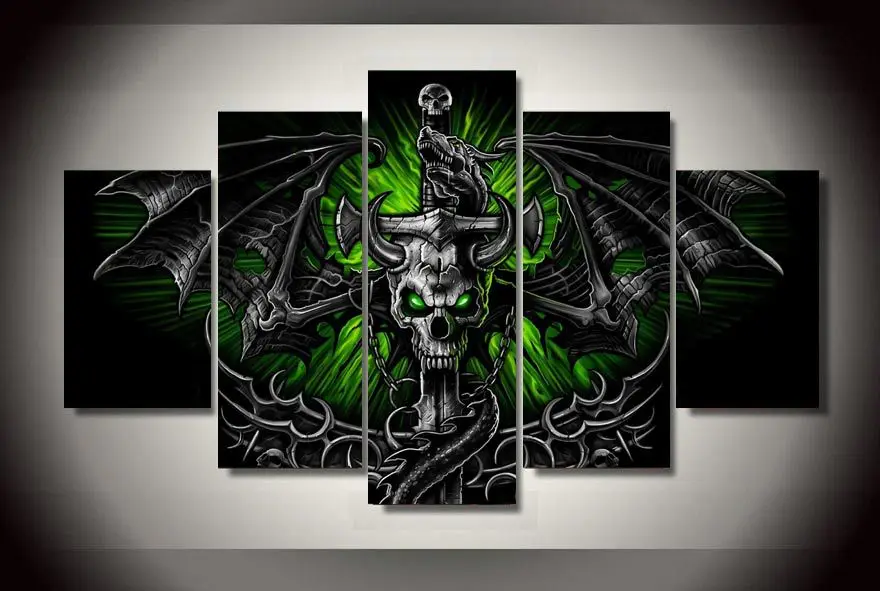 Hot-5-Pcs-Game-Poster-Skull-Sword-Dragon-Canvas-Painting-On-The-Wall-Pictures-For-Living
