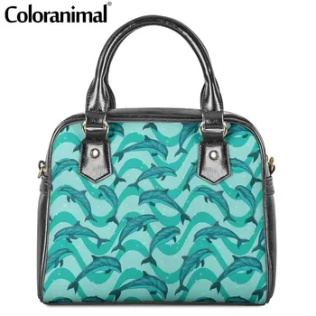 

Coloranimal Bag Women Dolphin Wave Shoulder Bag Women Leather PU Handbag Luxury Female Tote Bag 3D Painting Art Print Lady Bag