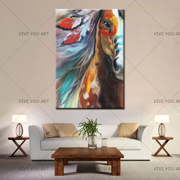 

Hand-painted Half Indian Horse Paintings Abstract Modern Oil Painting On Canvas Handmade Animal Pictures Wall Art Home Decors