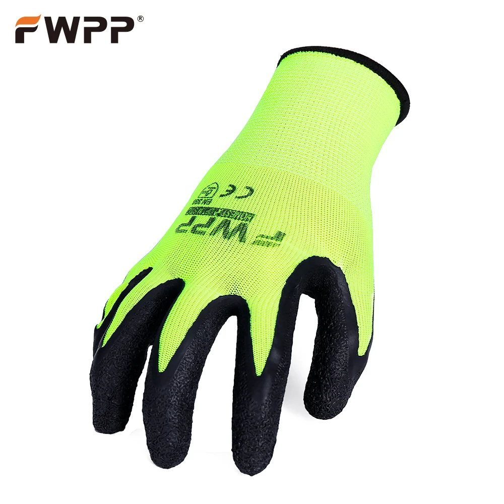 

FWPP 6 pairs work gloves comfortable breathable non-slip wear-resistant fluorescent yellow latex coated gloves