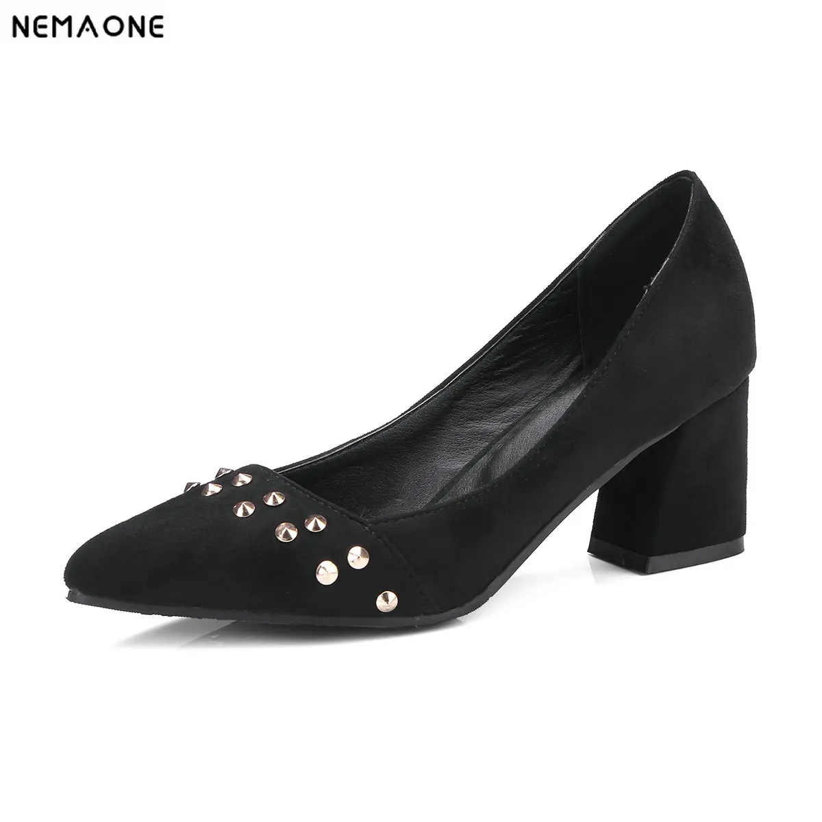 

NEMAONE 2019 Fashion women pumps 6cm high heels women shoes low heels pointed toe comfortable high quality office heels