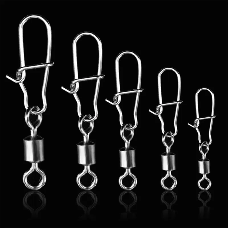 30PCS 2# 4# 6# 8#10# 12#14# Stainless Steel Fishing Connector Pin Bearing Rolling Swivel Snap Pins Fishing Tackle Accessories