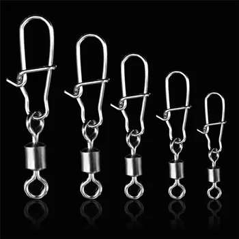 30PCS 2# 4# 6# 8#10# 12#14# Stainless Steel Fishing Connector Pin Bearing Rolling Swivel Snap Pins  Fishing Tackle Accessories