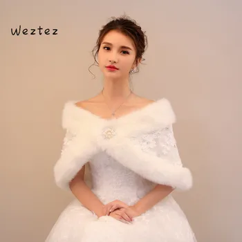 

Wedding Hair Shawl Wedding Dress Autumn And Winter Warm Jacket Rabbit Fur Lace Flower Sticky Diamond Cloak PJ94