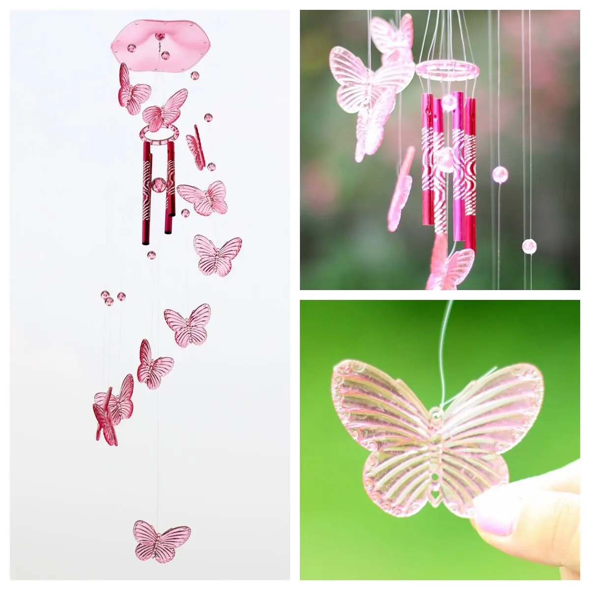 Хрустальная Бабочка Колокольчик колокольчик висящий сон орнамент Двор Сад комната фэн шуй украшение Colgante Campanul - Цвет: Pink